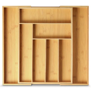 Adjustable Closet Drawer Organizer Bamboo Knife Block and Cooking Utensil Holder Removable Knife Block Utensil Organizer