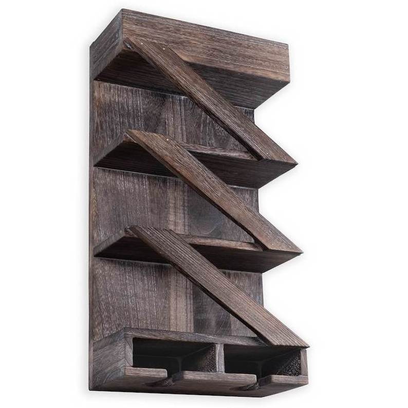 New design classic style Rustic State Wall Mounted Wine Rack with Stemware Glass Holder with Cork Storage Burnt Brown wine rack