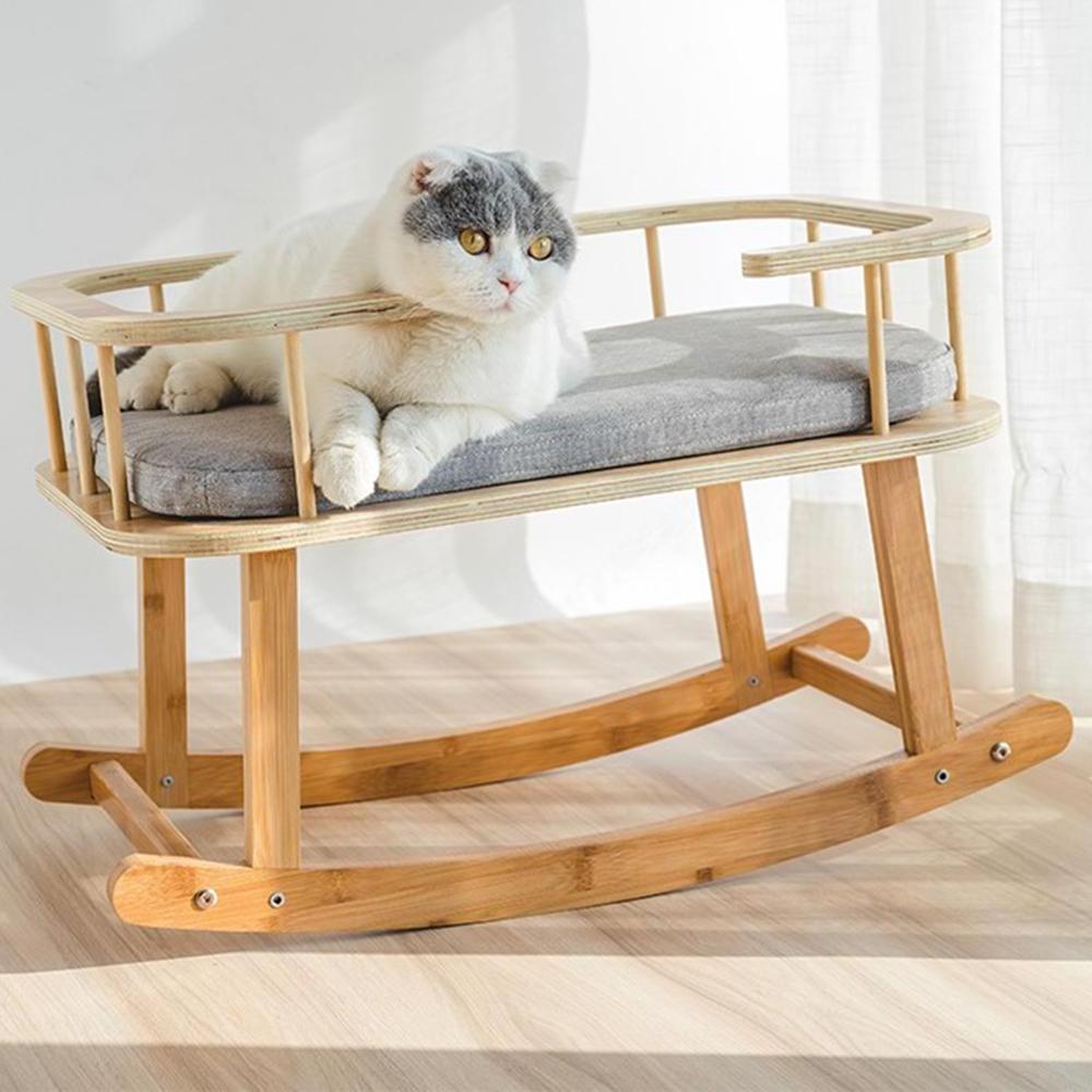 Wooden Frame Cat Dog Hammock Bed,Kitten Pet Standing Swing Toys,Summer Wood Cat Cushion Sofa Bed