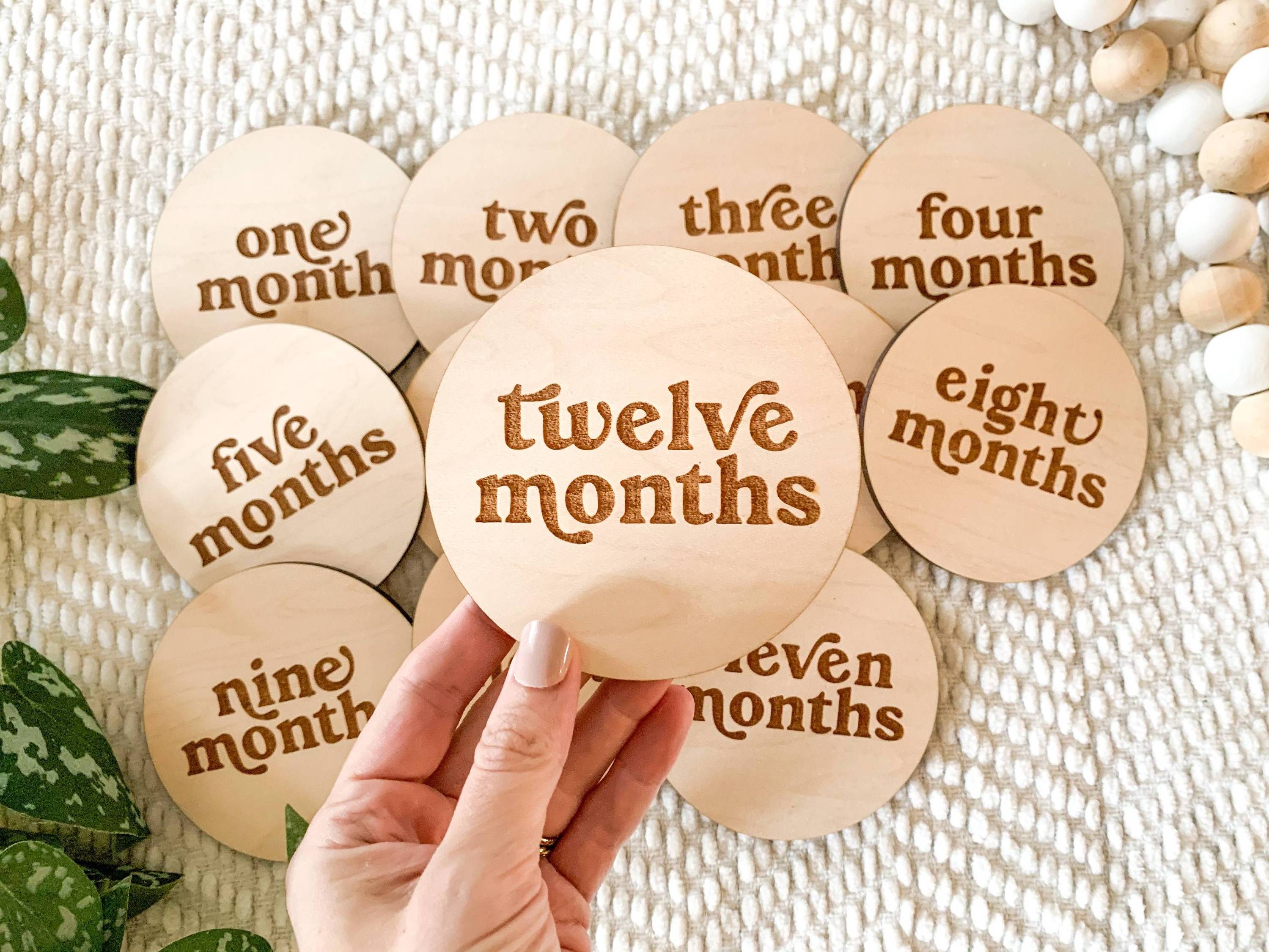 Newborn Baby Shower Gifts 3D Printed Monthly Wooden Milestone Disc Photo Props Wood Milestone Clips Card