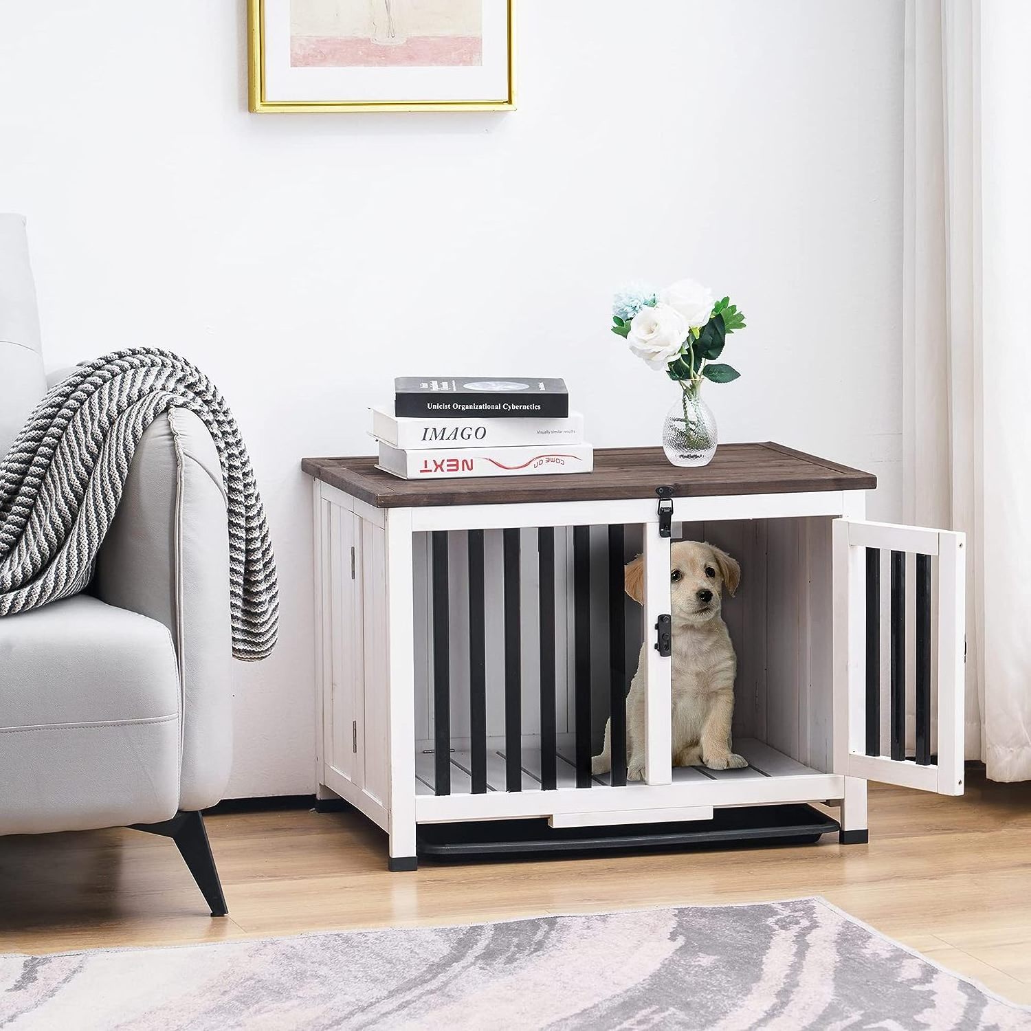 Solid Wood Dog Crate Furniture Dog Kennel Pet House End Table Portable Foldable Indoor Cage Dog Crate