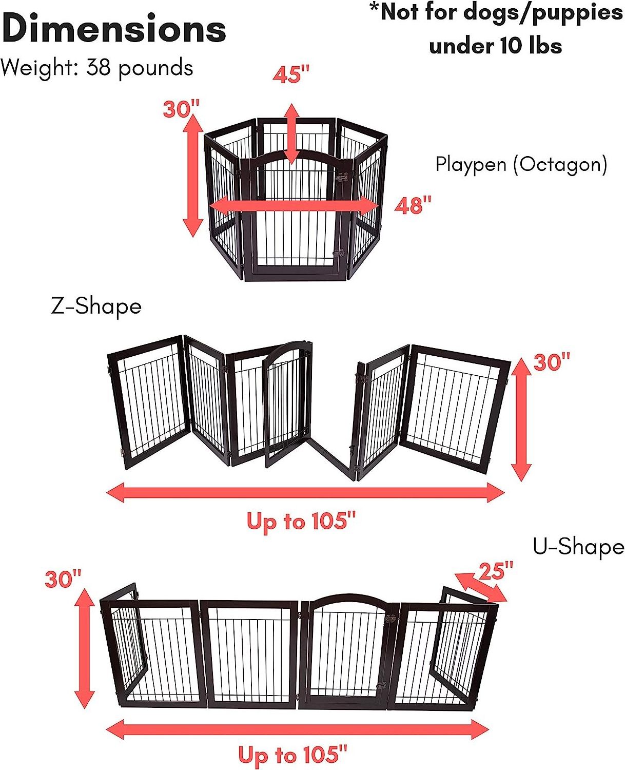 Foldable Dog Indoor Dog Pet Gate with Door 6 Panel 30 Inch Tall Enclosure Kennel Pet Puppy Safety Fence Pen Playpen