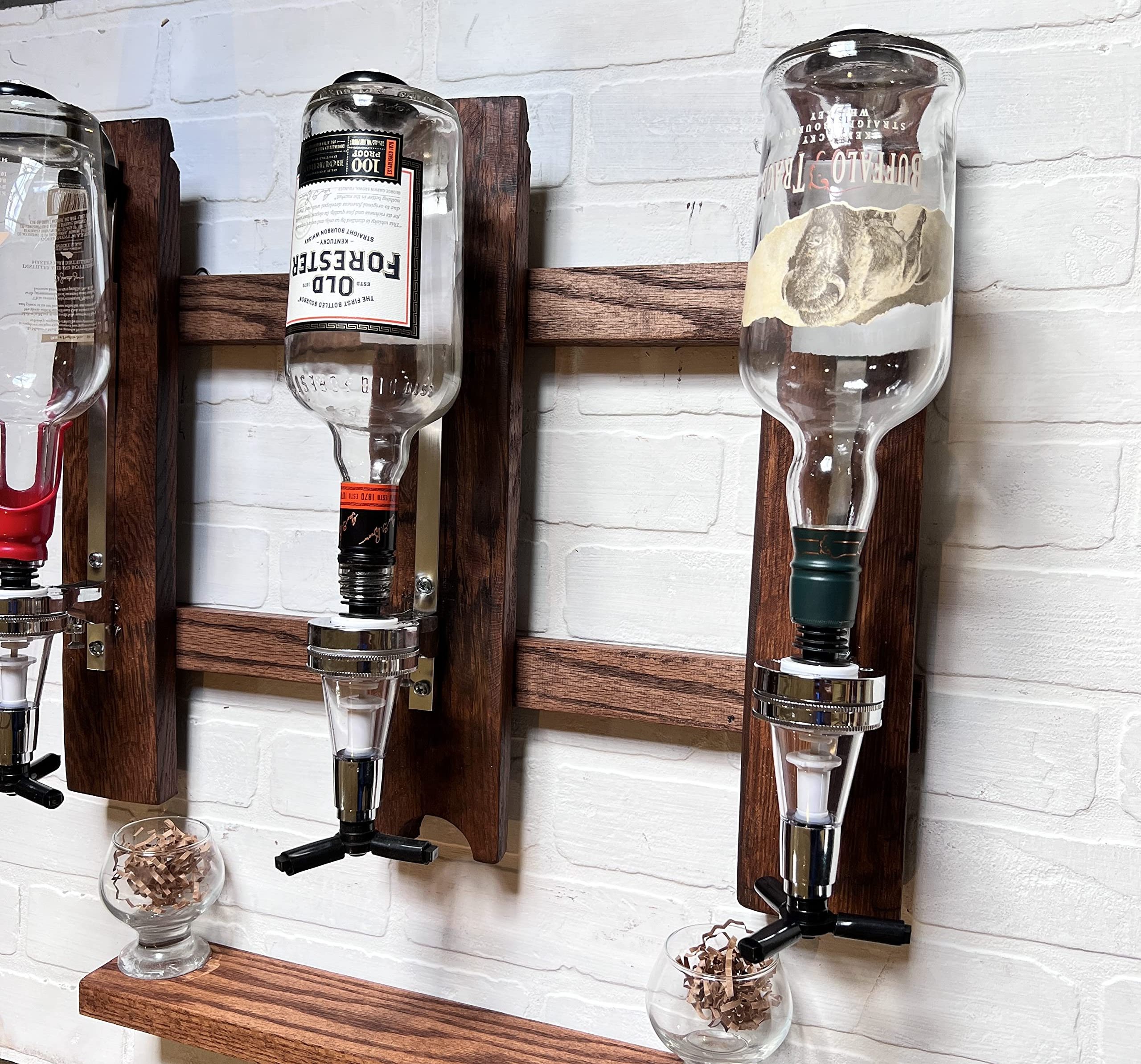 New Arrivals Drink Beverage Alcohol Wine Dispenser Bottle Wood Wall Shelf 3 Bottles Wall Mounted Liquor Dispenser for Home Bar