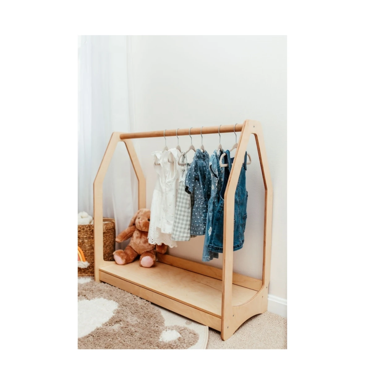 Custom Montessori Clothing Rack furniture storage Montessori wardrobe Kindergarderobe Dress up rack Kids closet