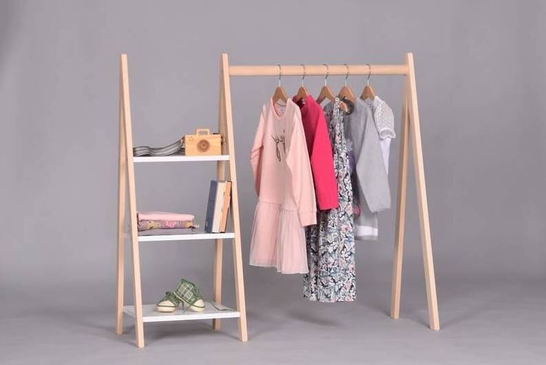 Custom wooden KIDS clothing rack stand Dress up storage length variations Toddler fashion Montessori wardrobe kids clothing rack