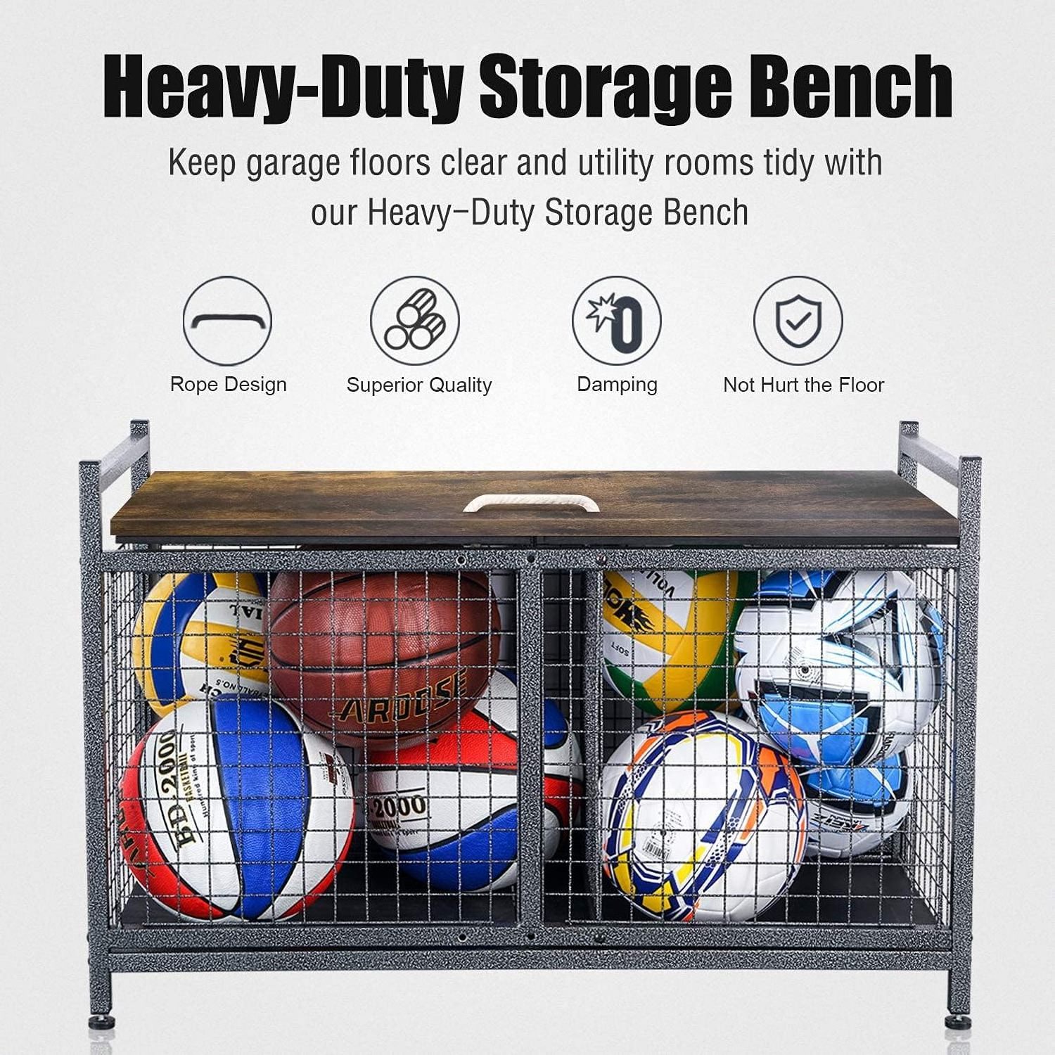 Storage Bench for Garage,Sports Equipment Storage Organizer for Garage/Basement Ball Storage Bin