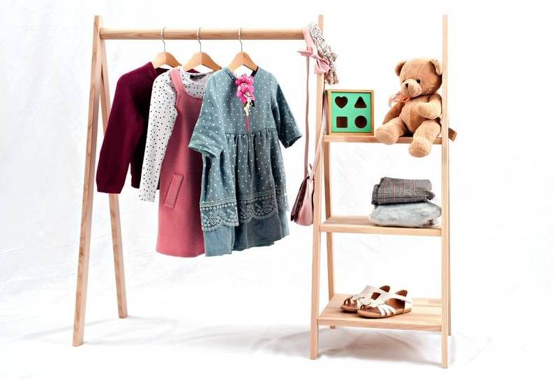 Custom wooden KIDS clothing rack stand Dress up storage length variations Toddler fashion Montessori wardrobe kids clothing rack