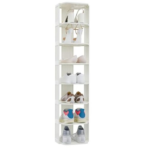 7 Tier Vertical Shoe Rack Narrow Shoe Storage Organizer Corner Shoe Tower Rack Shelf