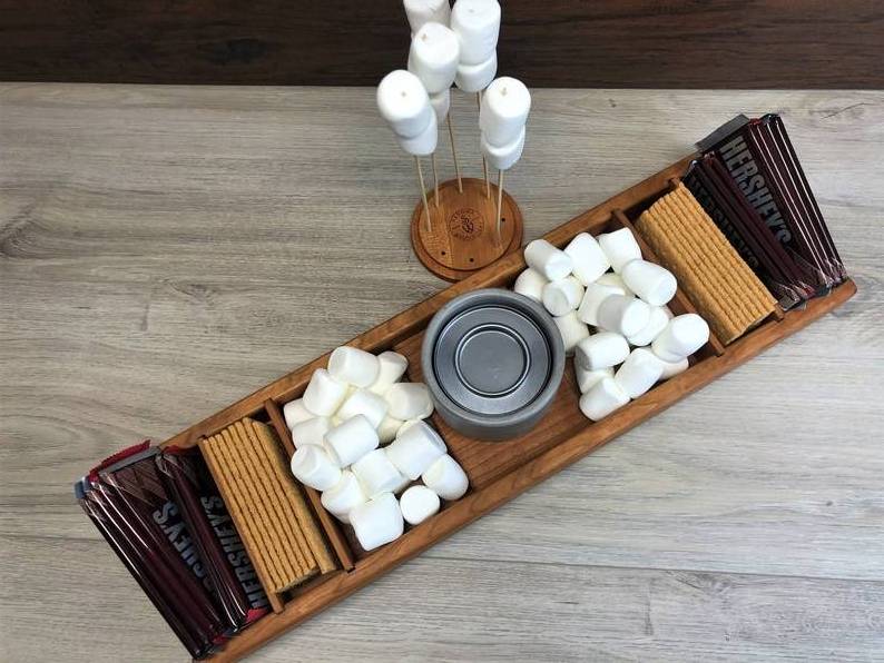 Rustic Wood Smores Bar Station Smores Station Party Station, Family Smores Station Gift, Dessert Station Tray for Wedding Party