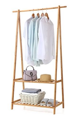 Bamboo Garment Rack Rolling Coat  Multifunctional Bedroom Hanging Rack Clothing Organizer Wardrobe Storage Clothing Rack