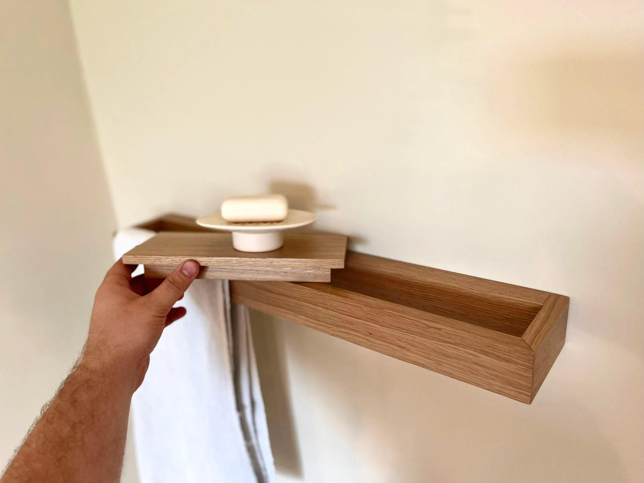 wall mount wood towel bathroom shelf with towel bar Bathroom Floating Shelf  Over Toilet Storage Rack Towel Bar