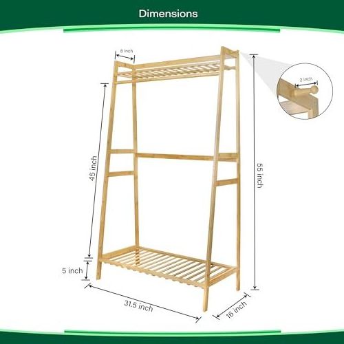 Bamboo Garment Rack Rolling Coat  Multifunctional Bedroom Hanging Rack Clothing Organizer Wardrobe Storage Clothing Rack