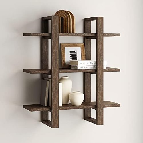 3-Tier Display Shelf Decorative Modular Shelf  Solid Wood Floating Wall Book Shelves