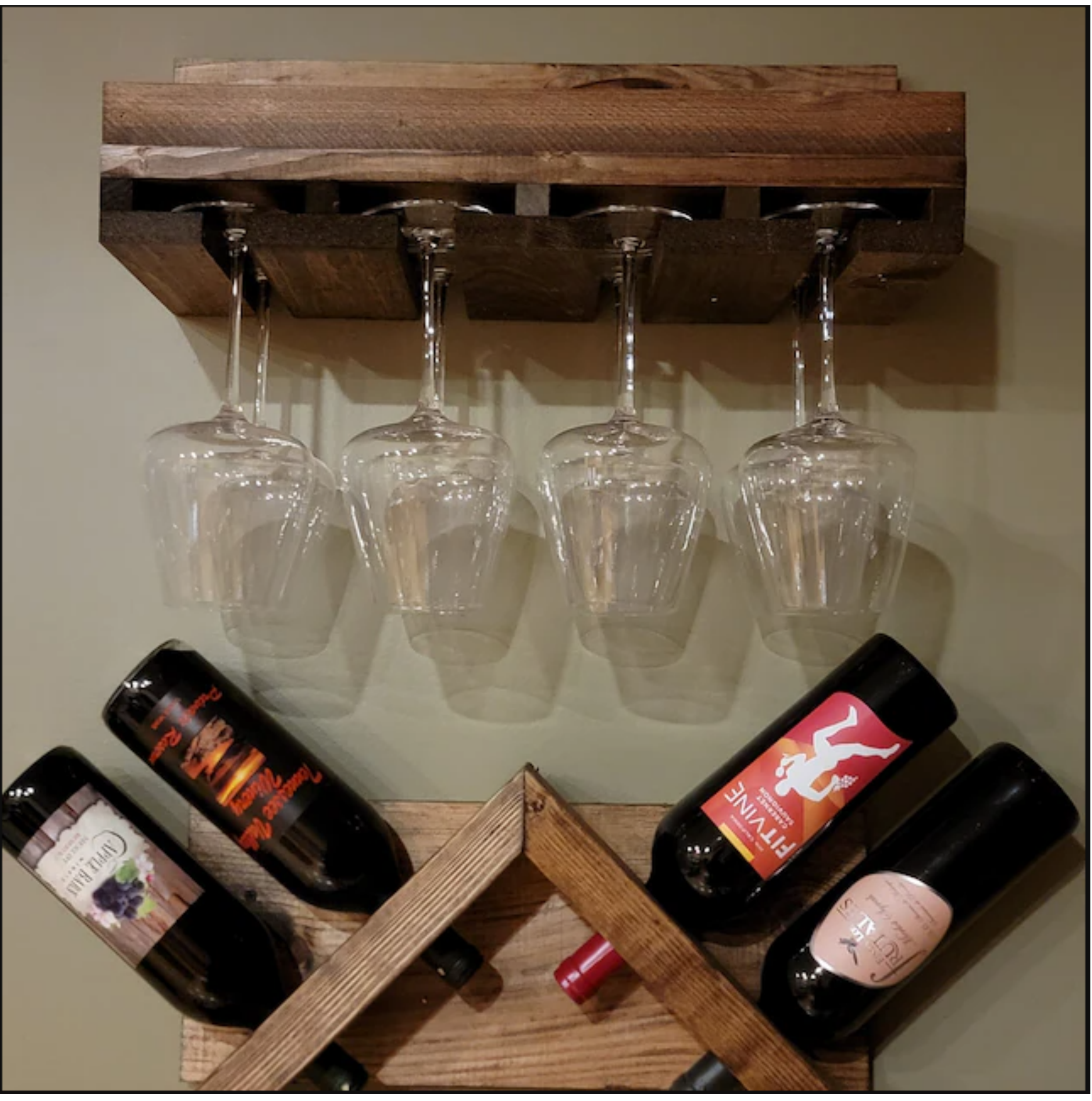 Wine Rack Z Geometric Wall Mounted Rustic Wood Wine Bottle Display Chunky Primitive