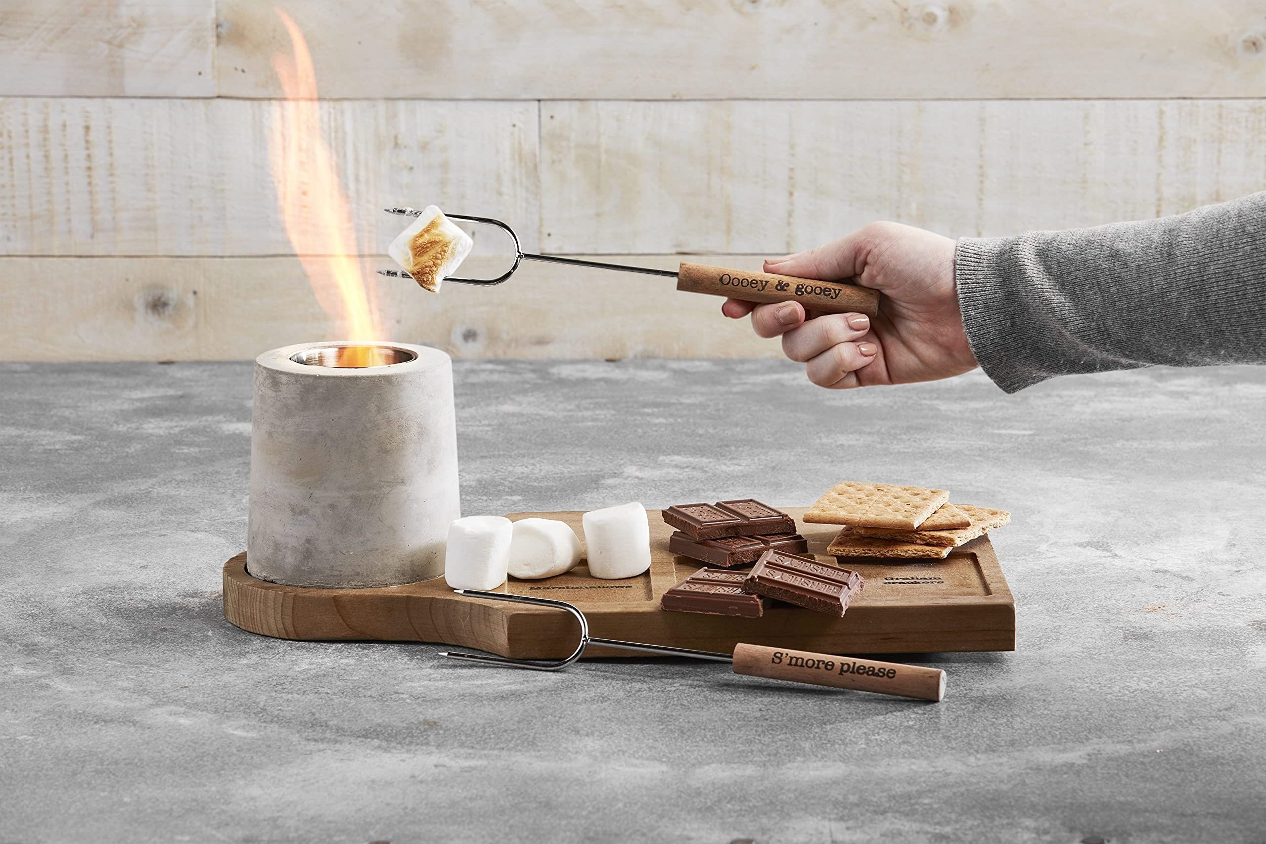 Smore Station Personalized Smore Caddy S'More Roasting Maker Board Set Board  concrete mini fire pit smores tray