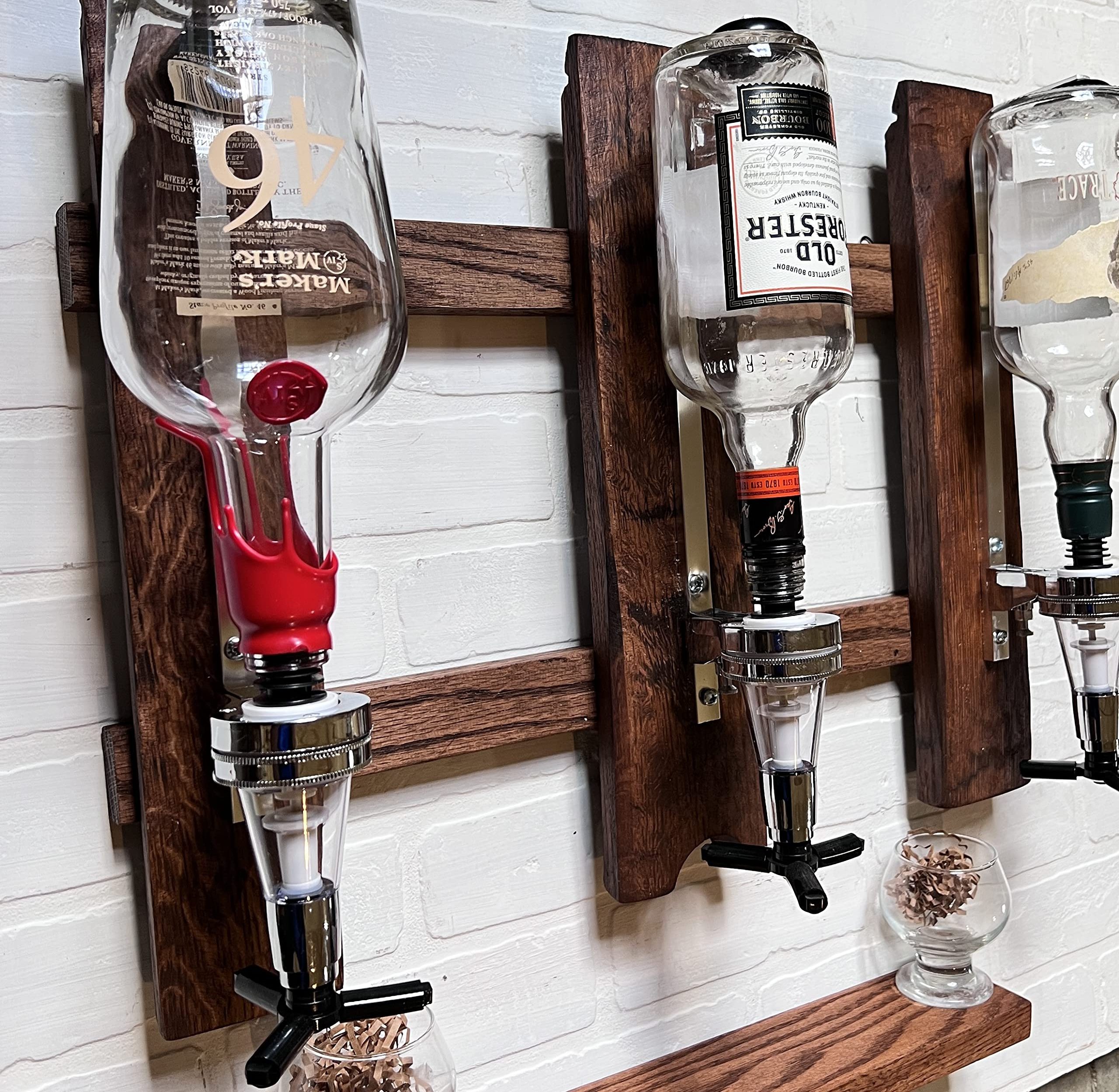 New Arrivals Drink Beverage Alcohol Wine Dispenser Bottle Wood Wall Shelf 3 Bottles Wall Mounted Liquor Dispenser for Home Bar