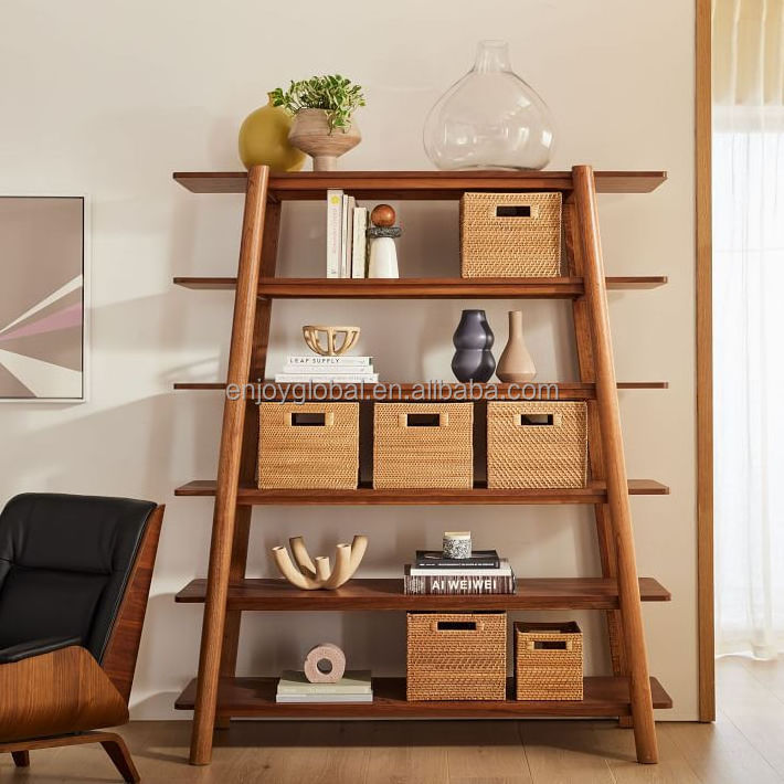 Wood Bookcase Storage Shelves with Solid wood Frame, Freestanding Display Rack Tall Shelving Unit for Office