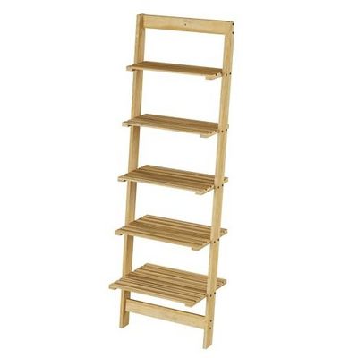 5-Tier Ladder Shelf Wooden Narrow Leaning Bookshelf for Bedroom Bamboo Shelf Organizer