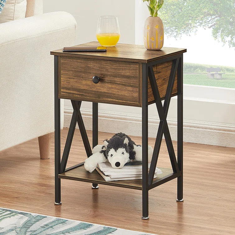 Wholesale Modern Wooden Storage Shelf Drawer Small End Table Nightstand with Drawer and Shelf for Bedroom Living Room Dorm