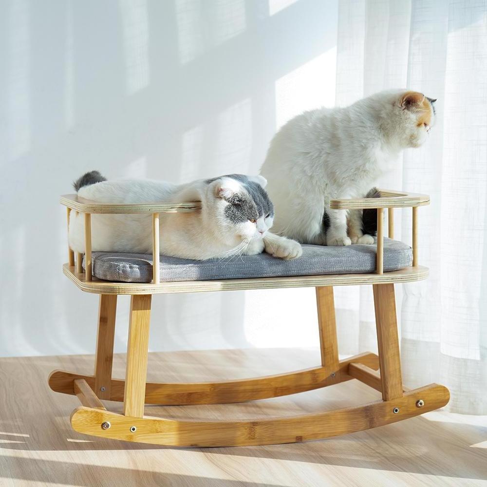 Wooden Frame Cat Dog Hammock Bed,Kitten Pet Standing Swing Toys,Summer Wood Cat Cushion Sofa Bed