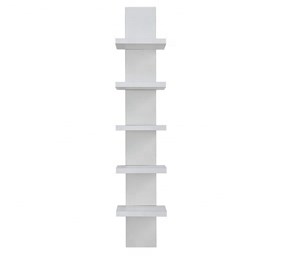 White 5 Tier Wall Shelf Unit Narrow Vertical Column Shelf Floating Storage, Home Decor Organizer Tall Tower Design Utility Shelf