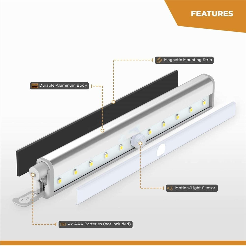 Motion Sensor LED Light  Battery Operated Stick-On Anywhere Magnetic Night Light Bar for Under Cabinet Closet  Hallway Stairway