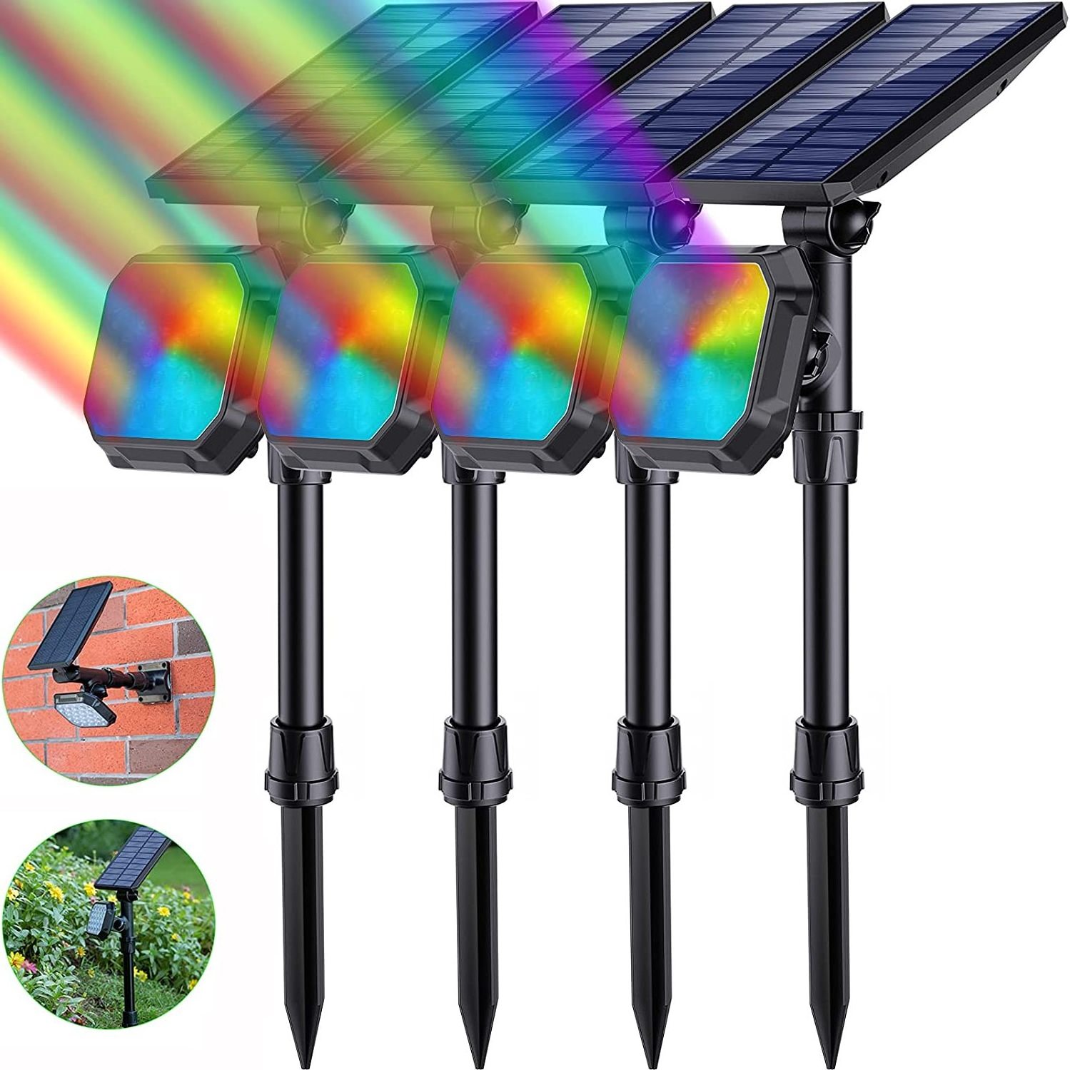 Solar Lights Outdoor, Color Changing Solar Spot Lights Outdoor, Solar Powered Spotlight Waterproof Ip65 2200Mah Battery  4 Pack