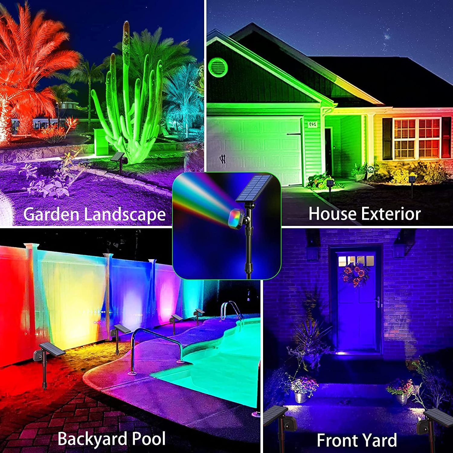 Solar Lights Outdoor, Color Changing Solar Spot Lights Outdoor, Solar Powered Spotlight Waterproof Ip65 2200Mah Battery  4 Pack