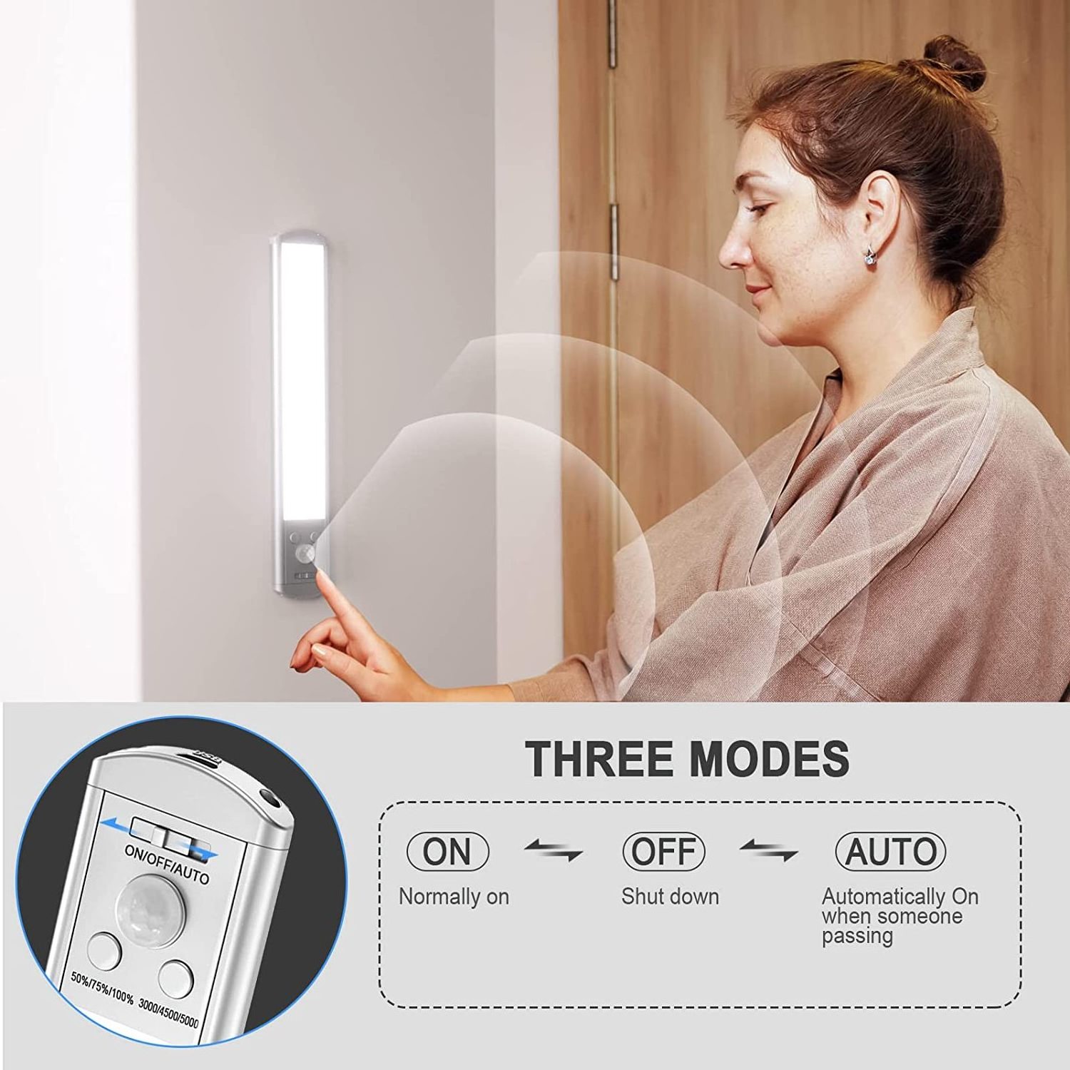 Under Cabinet Motion Sensor Closet Light Wireless Magnetic Under Counter Light 1000mAh USB Rechargeable Led Light