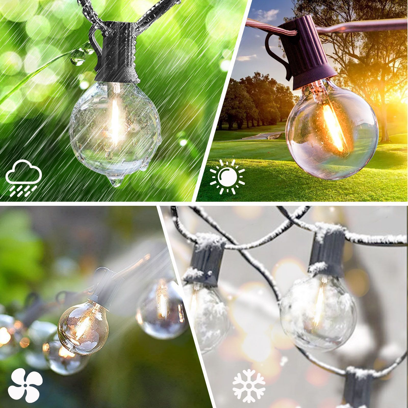 50Ft Led String Lights Outdoor Waterproof G40 Patio Lights with 52 Led Shatterproof Bulbs(2 Spare)