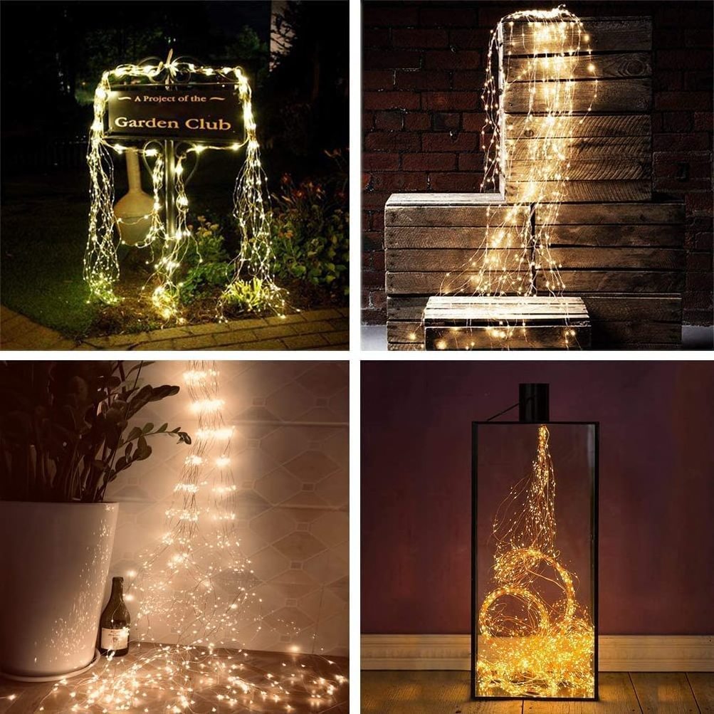 Solar Fairy Lights 200 LED  Outdoor Waterproof Watering Can Light Waterfall Lights for Garden Patio Outside