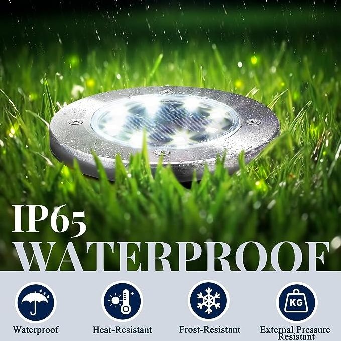 20 Pack Solar Ground Lights Outdoor Waterproof 8 LED Solar Powered Disk Lights for Yard Deck Lawn Patio Pathway Walkway (White)