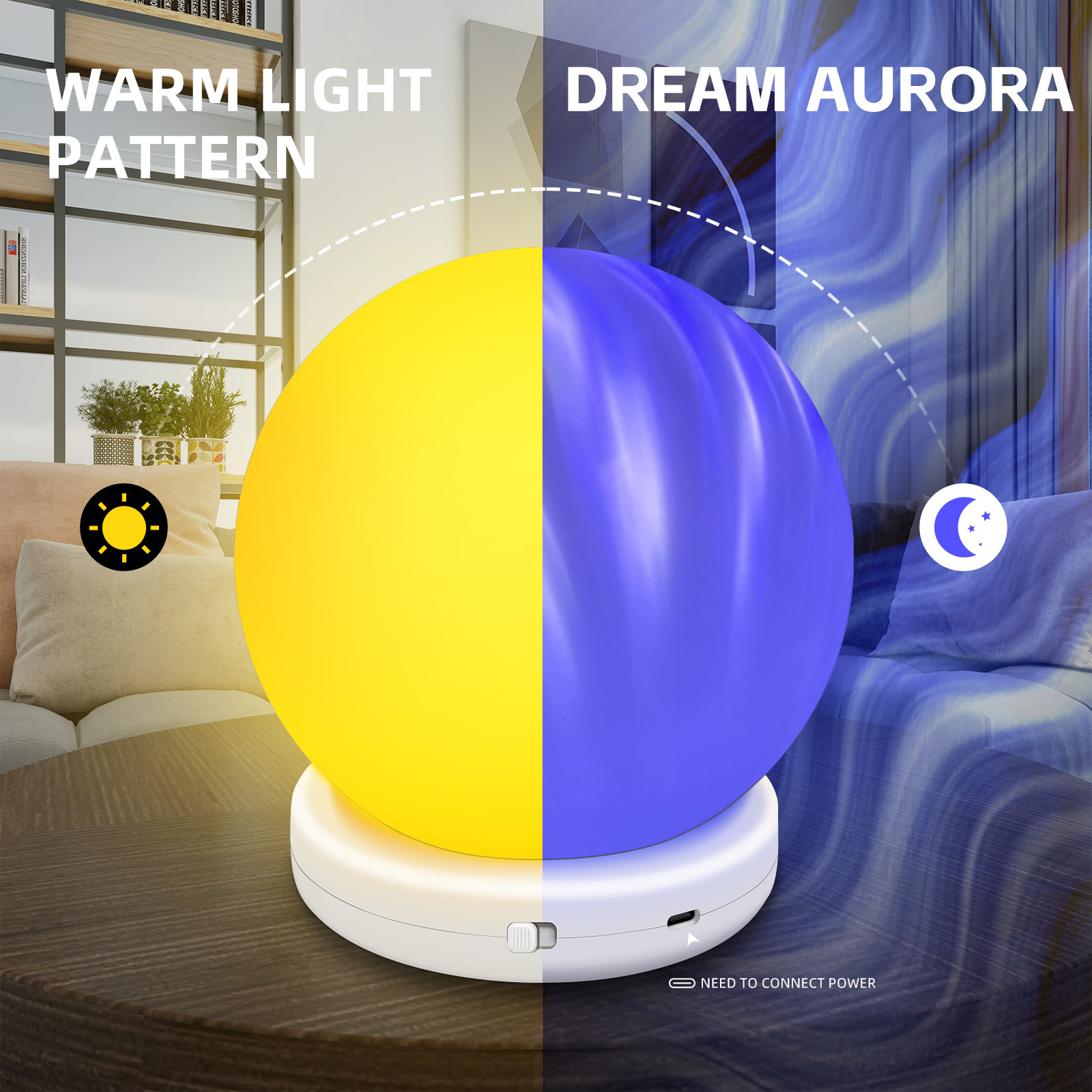 Magic Ball Ambient Light, Atmosphere Lamp Night Lamp with Warm Light Aurora Mode Sleep with Soft Light, Ideal for Kids Adults