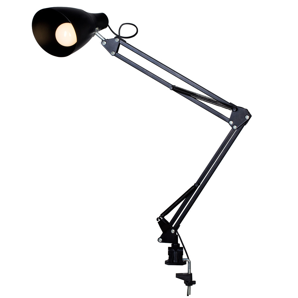 Black Finish Electric 2700K soft Swing Arm Light Multi-Joint Desk Lamp with Metal Clamp