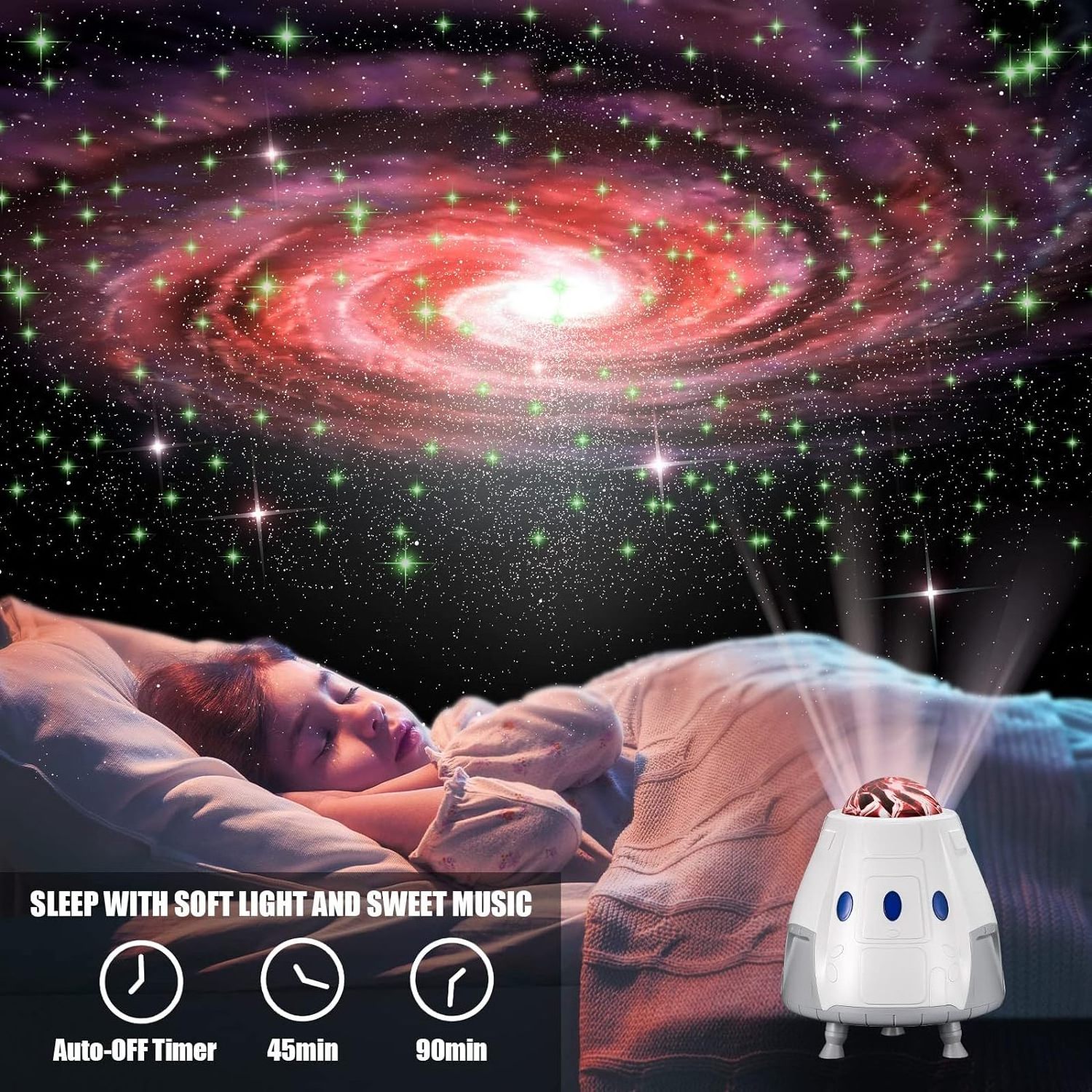 Night Light for Bedroom Star Space Capsule Projector ,  Bluetooth Speaker,Gift for Kids Adults Home Party Theater Ceiling