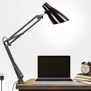 Vintage Desk Lamp LED Swing Arm Desk Lamp with Clamp Mount,Eye-Care Dimmable Office Light with 3 Brightness, USB Clip-on Table L