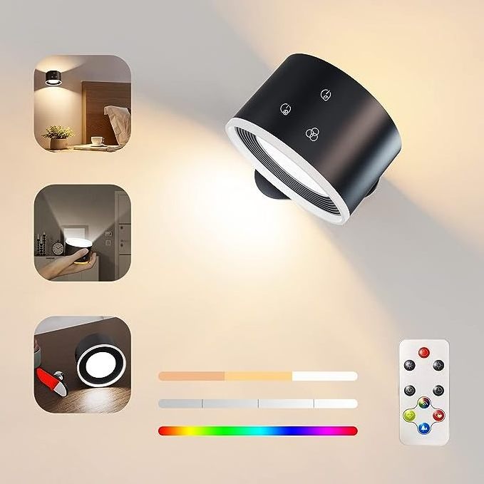 Up&down Light Source LED Wall Sconce, Wall Mounted Lamps Temp, Touch&remote Control Light with 4 Color Black Living Room 40 90