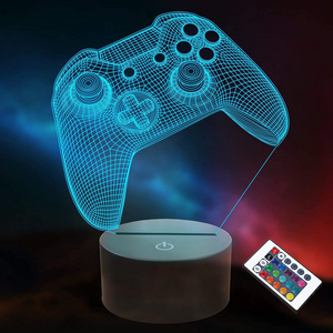 3D Gamepad Night Light, Game Console Illusion Lamp with Remote + Touch Color Flashing Changing Desk Lamp Pattern Customized LED