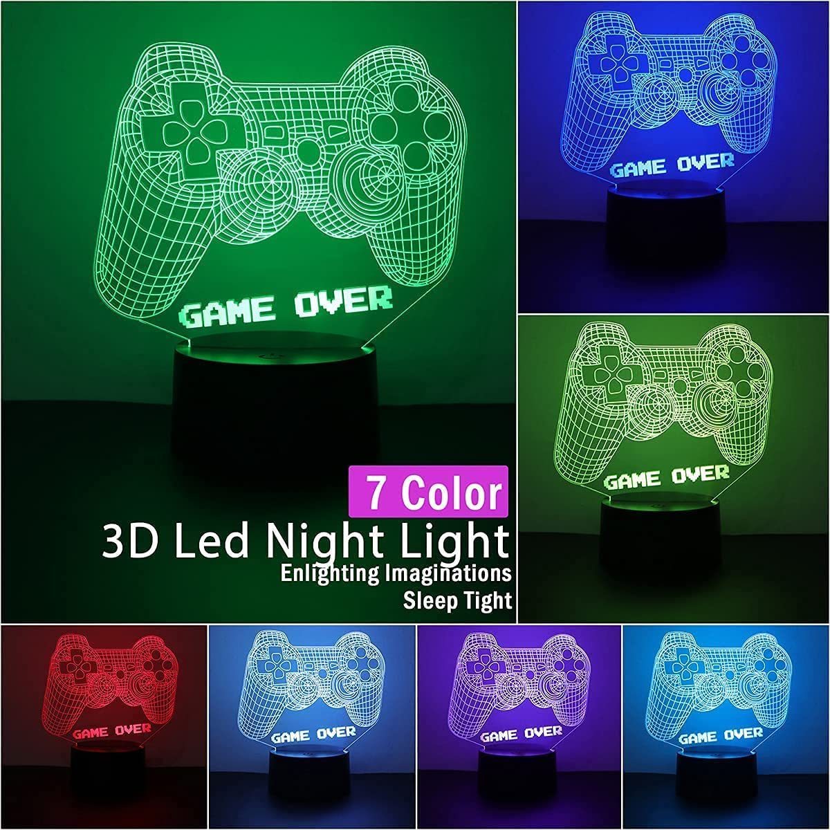 3D Gamepad Night Light, Game Console Illusion Lamp with Remote + Touch Color Flashing Changing Desk Lamp Pattern Customized LED