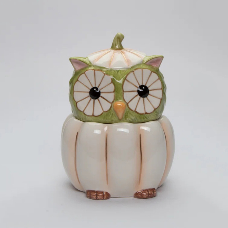 Ceramic Cookie Jars Hand painted Halloween Storage Candy Jars Sculpted Owl Cookie Jar