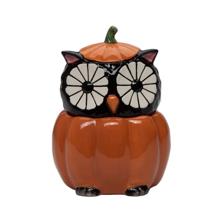 Ceramic Cookie Jars Hand painted Halloween Storage Candy Jars Sculpted Owl Cookie Jar