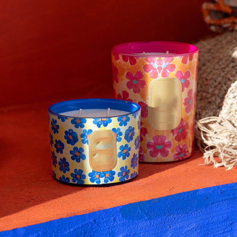 Scented Candle Flowers Blue/Yellow Small-30 Hours Independence Day mugs Holiday Candle Holders Festive Candle Cups