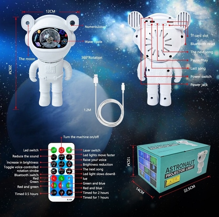 Astronaut star projection light LED bedroom atmosphere night light Auroral Moon Astronaut Bluetooth speaker decoration