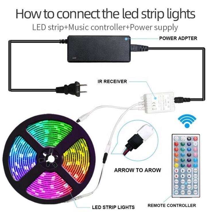 5050 rgb daytime running ceiling strip light 12v  tv led grow backlight strip no adapter no remote control