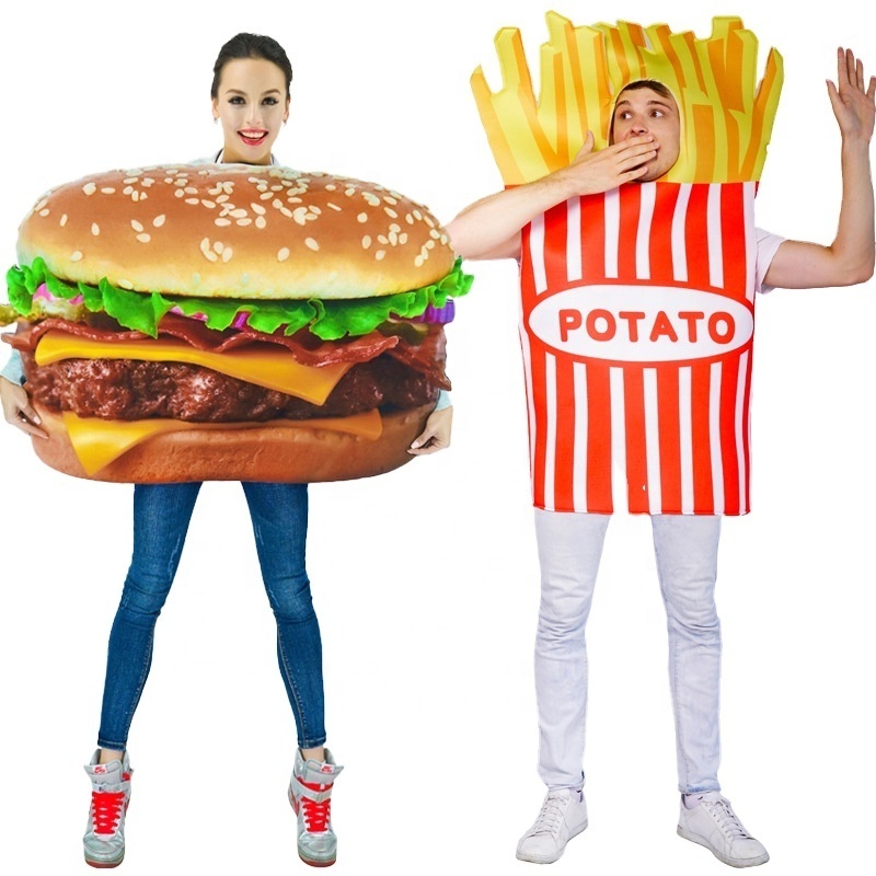 Adult style french fries hamburger performance props costume Halloween makeup dance cosplay french fries role-playing costume