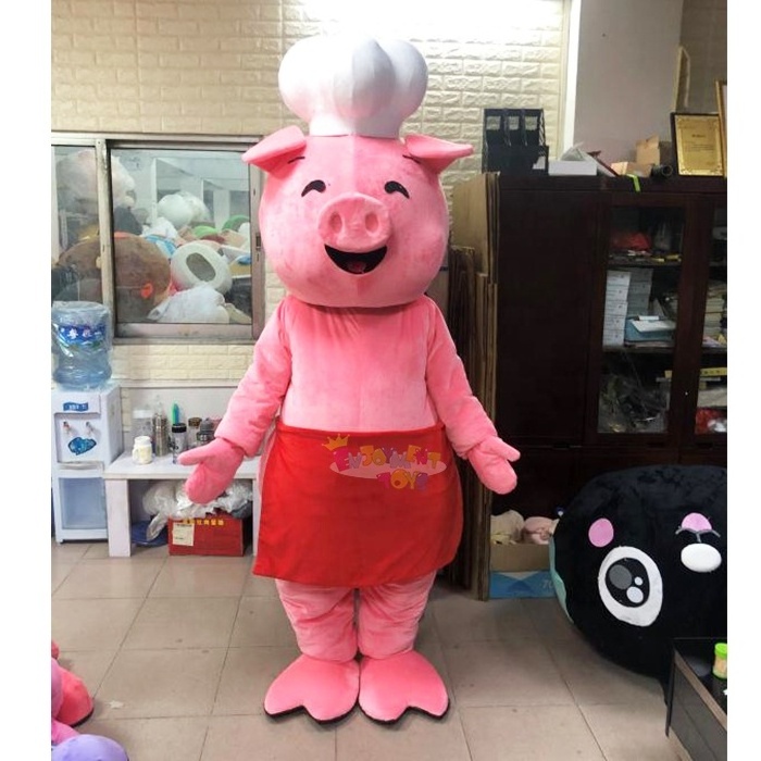 Hot sale fat pink pig mascot costume/chef mascot costume for sale