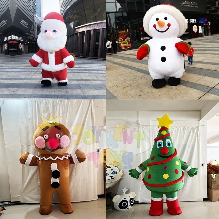 New design  plush christmas mascot OEM inflatable candy gingerbread olaf snowman reindeer santa claus tree costume for sale