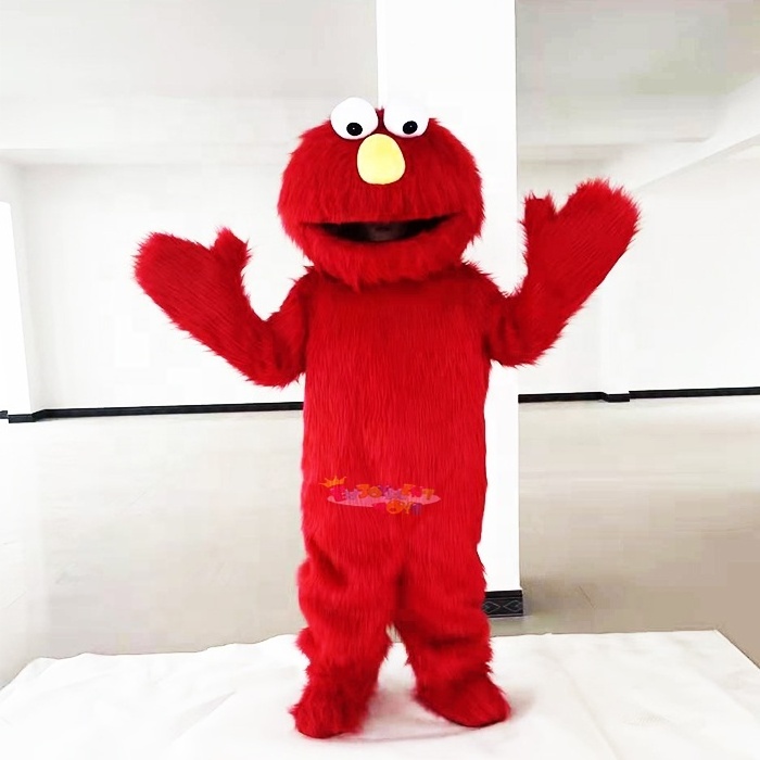 Hot sale long fur sesame street cartoon characters red elmo cookie monster mascot costume adult elmo mascot costume rental