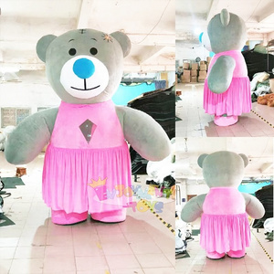 Hot sale Fat pink and blue bear mascot costume inflatable plush teddy bear costume for sale