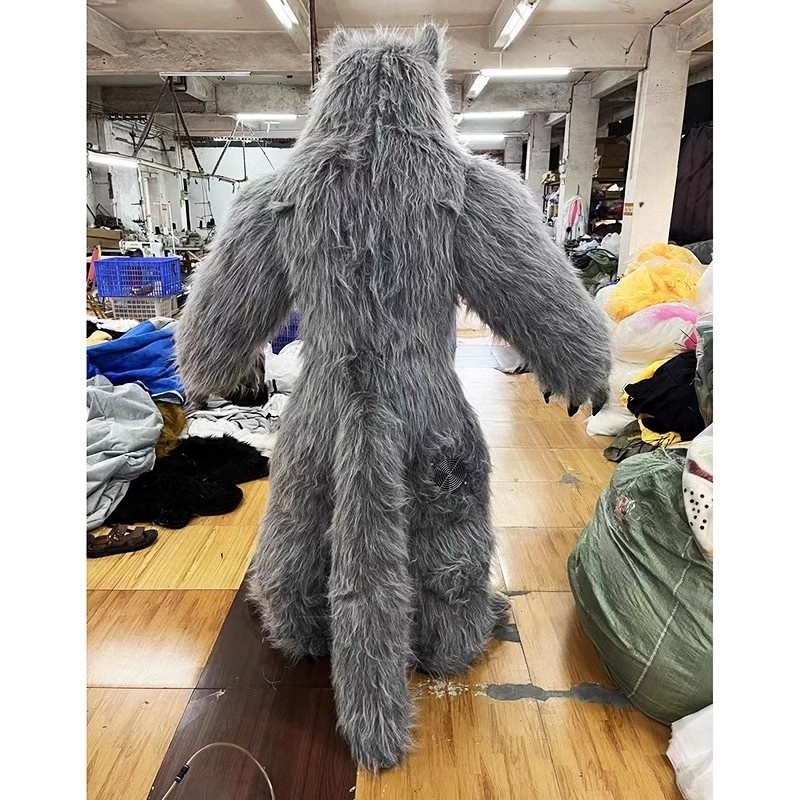 Big Grey Wolf Inflatable Doll Costume Simulation Wolf Cartoon Doll Costume Performance Long Hair Inflatable Costume